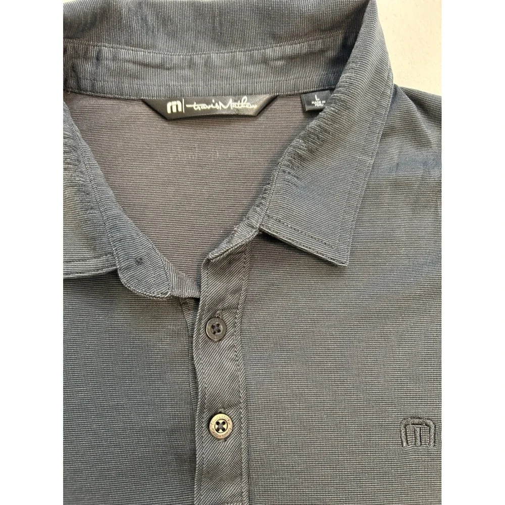 TravisMathew‎ Mens Large Navy Blue Micro Stripe Pima Cotton Blend Polo Shirt L